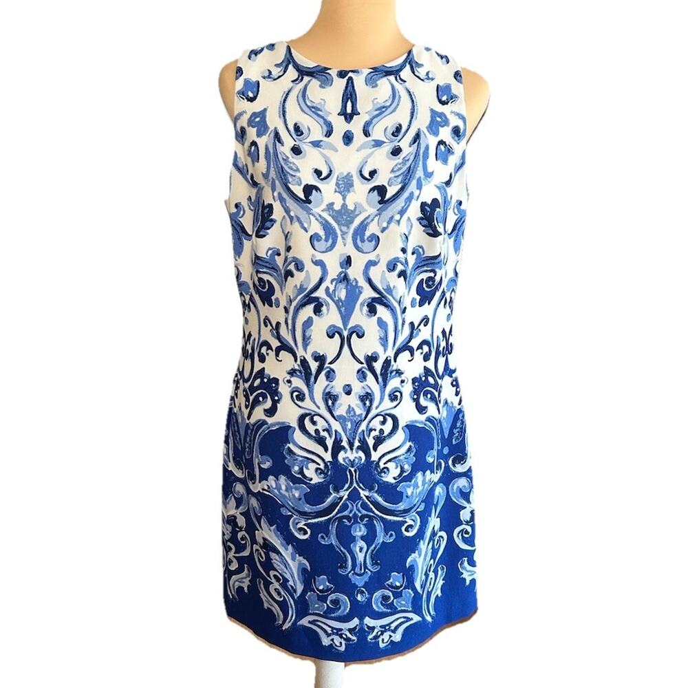 Lauren Ralph Lauren Sleeveless Dress Womens Stretch Coastal Damask Event Sz 8